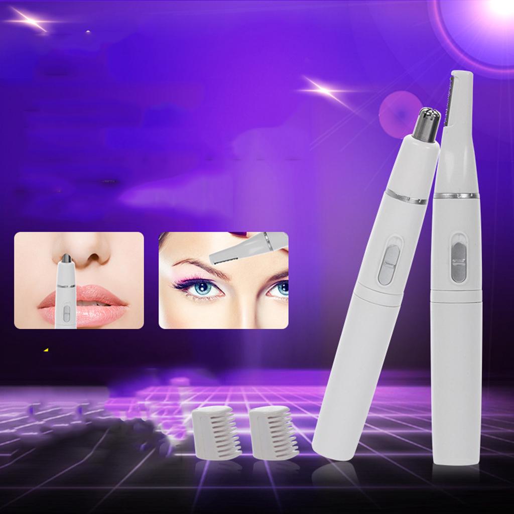 2 in 1 Nose Hair Trimmer for Men and Women, White ABS Facial, Ear and Eyebrow Grooming Tool with Long and Short Combs, Compact Portable Electric
