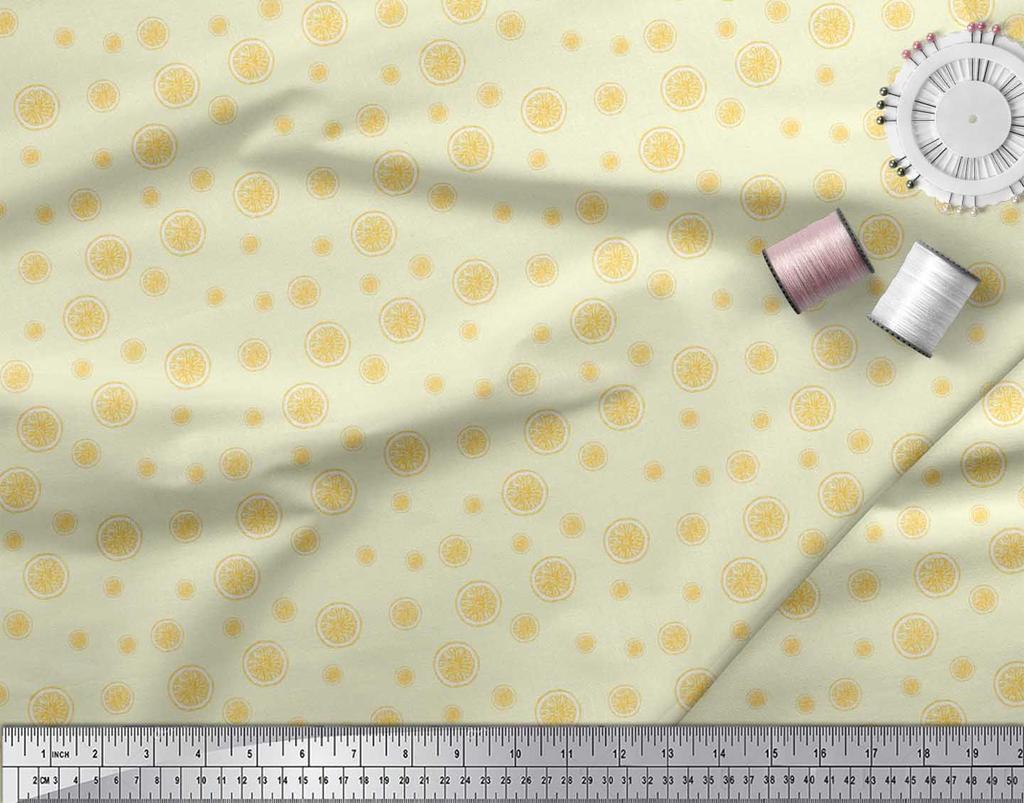 Soimoi Japan Crepe Satin Fabric Lemon Slice Shirting Printed Craft Fabric by the Metre 42 Inch
