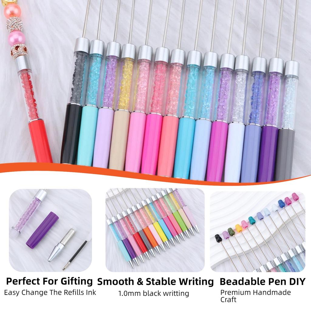 75Pcs Rhinestone Beadable Pen Kit 25 DIY Craft Pens with Refills & Bags