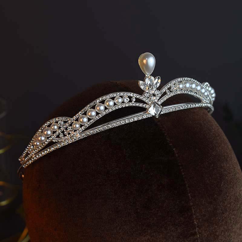 Корона Невесты Головной Убор Кристальная Повязка для Волос Корона на День Рождения Жемчужный Аксессуар для Волос Корона для Волос Аксессуары для Фото и Портретов Стиль Легкой Роскоши