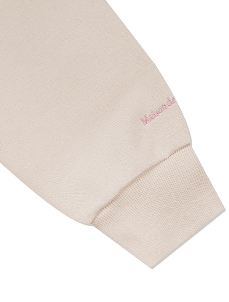 LA MAISON STUDIO Women'S Crop Circle Logo Embossed Bear Friends Heavy Terry Sweatshirt Cream Pink (Fcd3Ts702W)