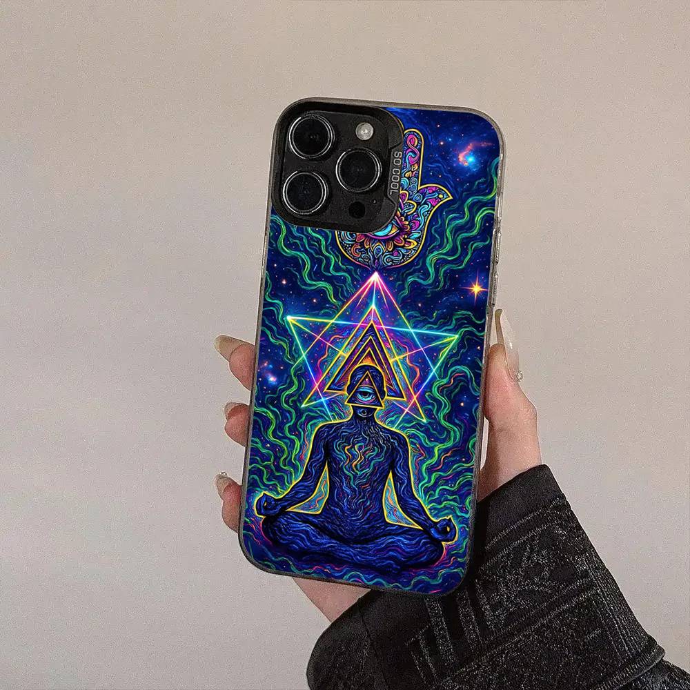 Чехол для телефона Mandala Chakra Yoga для IPhone 17 Air 16 15 14 11 12 13 Pro Max Plus X XR XS Цветной Серебристый Жесткий Чехол