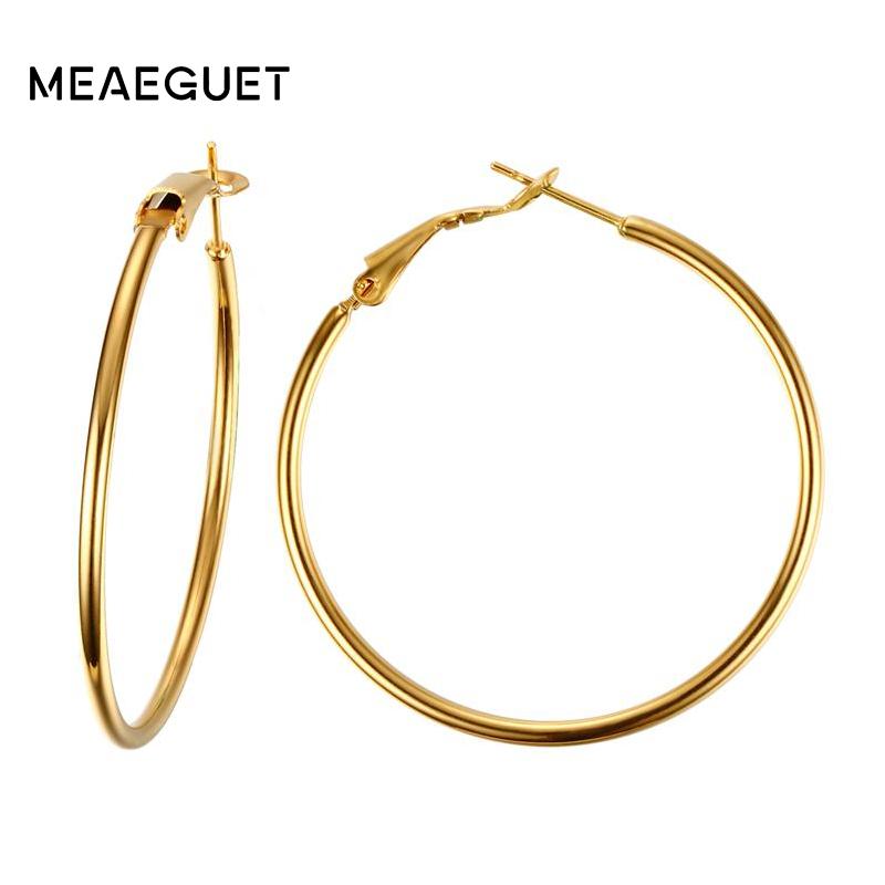 Meaeguet Элегантные женские преувеличенные большие круглые серьги-кольца из нержавеющей стали Простые серьги-петли Ювелирные изделия Brinco
