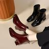 2025 Autumn/Winter Genuine Leather Square Toe Chunky Heel Chelsea Boots with Fleece Lining and Back Zipper