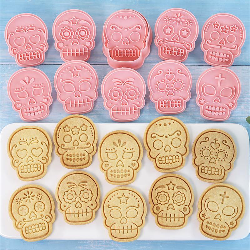 Creative Halloween Skull Cookie Molds DIY Cookie Cutting Mold Flip Sugar Pressing Baking Tools Halloween Party Biscuit Making