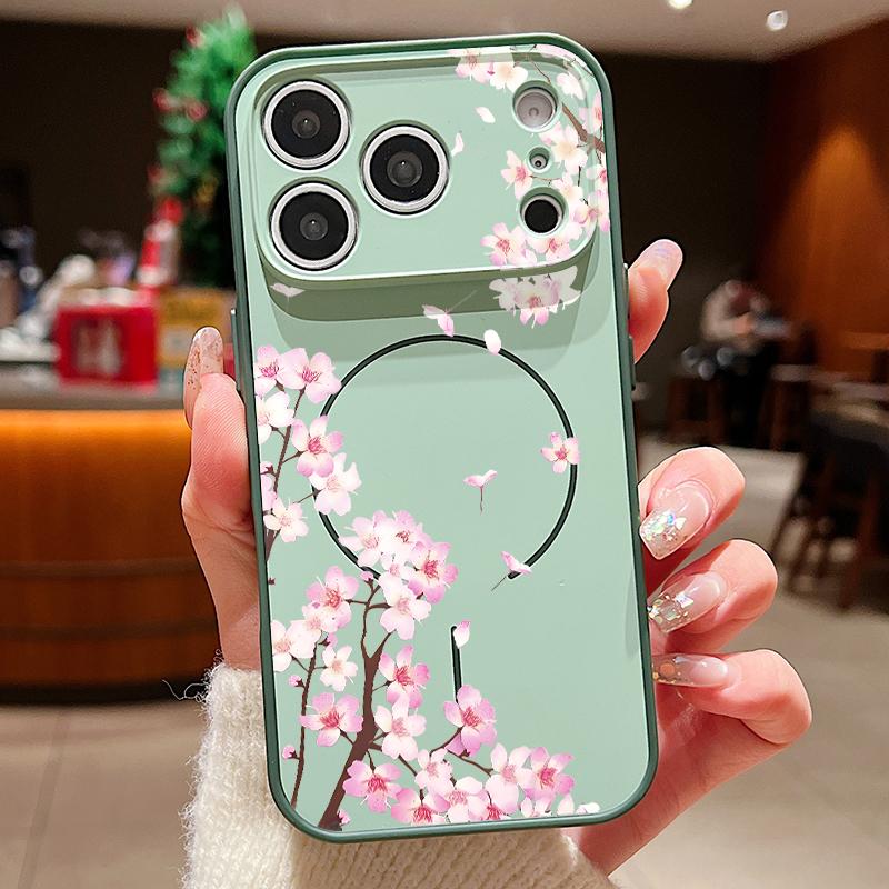 Pink Peach Blossoms Floral Pattern For iPhone 17 Pro Max Funda iPhone 16 15 14 13 Pro Max Skin Feeling Magnetic For Magsafe Shockproof Bumper Cover