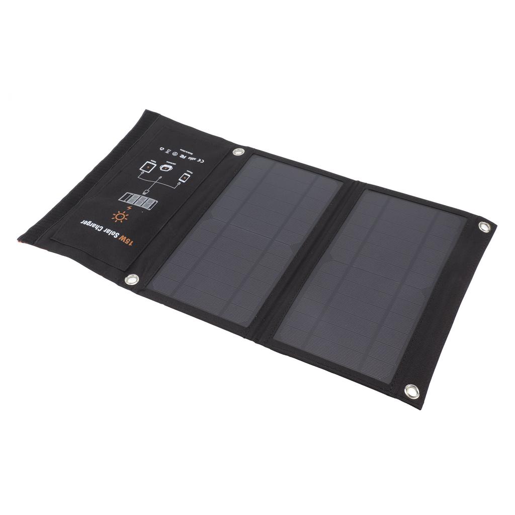 15W Monocrystalline Solar Panel Charger Dual USB Foldable Solar Charging Pack Outdoor Phone Power