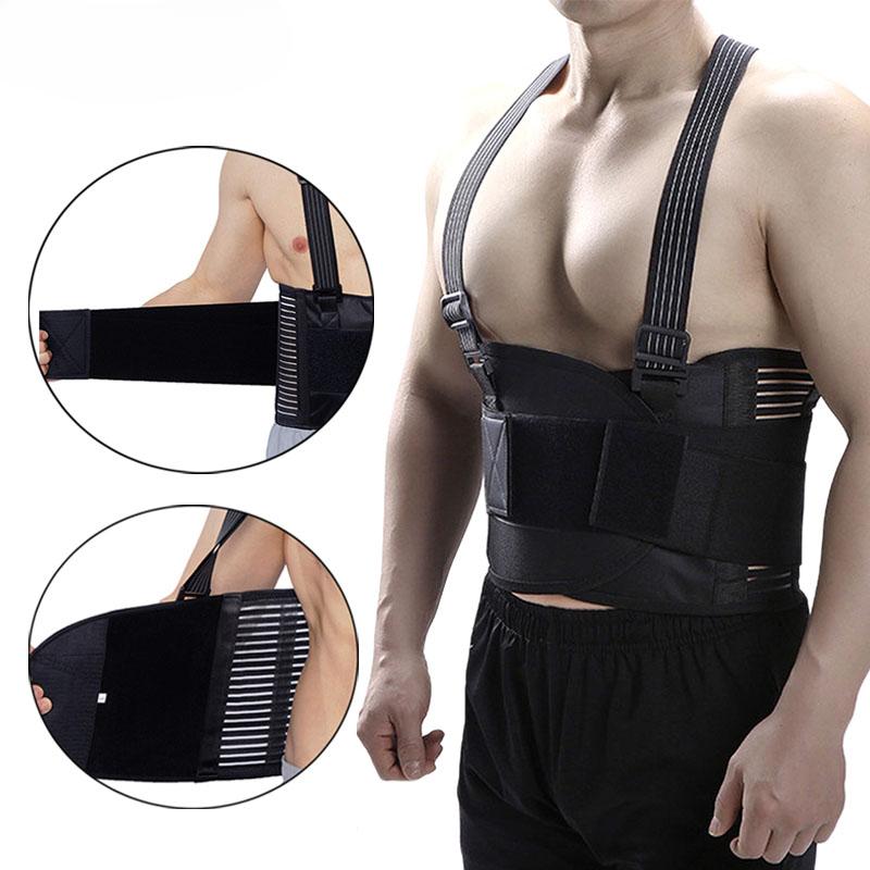 Задний бандаж для мужчин и женщин, поддерживающий пояс для нижней части спины со съемными подтяжками, регулируемый задний ремень для тренировок, облегчение боли в спине