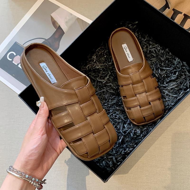 Fashion Summer Closed Toe Roman Slippers Women Woven Slippers Flat Outdoor Beach Female Sandals Trend Slides Mules Shoes Woman 2024