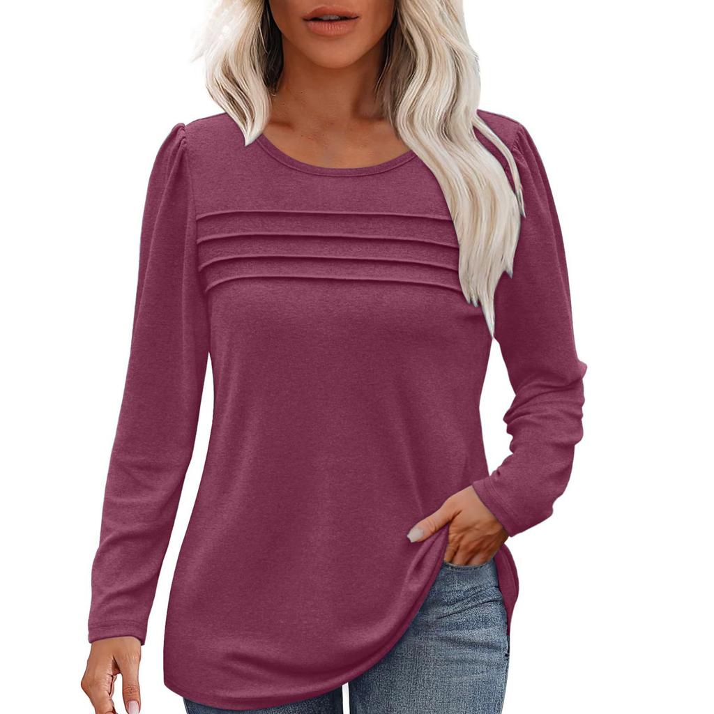 Женский свободный повседневный однотонный топ с круглым вырезом и длинными рукавами, модный топ