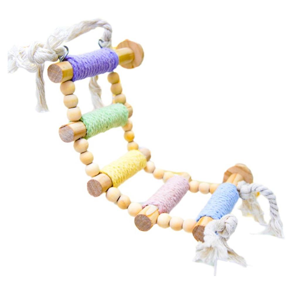 5/8/10 Steps Bird Cotton Rope Ladder Hanging Wood Bird Perch Safe Parrot Climbing Toy Cockatiels