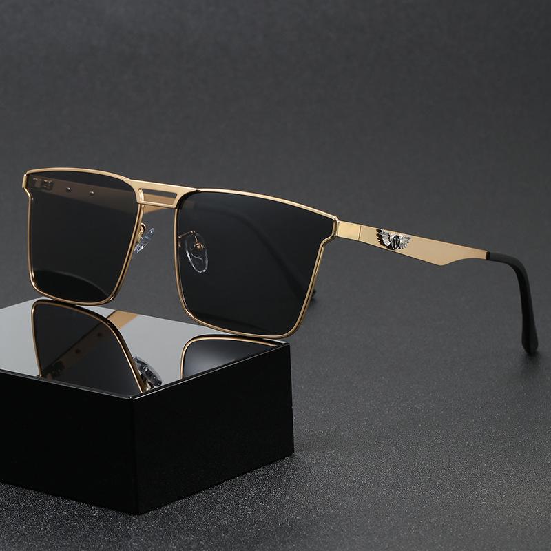 Metal double beam square frame sunglasses men's fashion new outdoor fishing sunscreen polarized sunglasses personality trend
