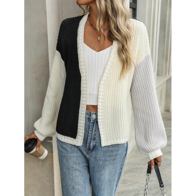 Autumn And Winter Temperament Commuter Loose Splicing Women's Knitted Cardigan Jacket Sweater