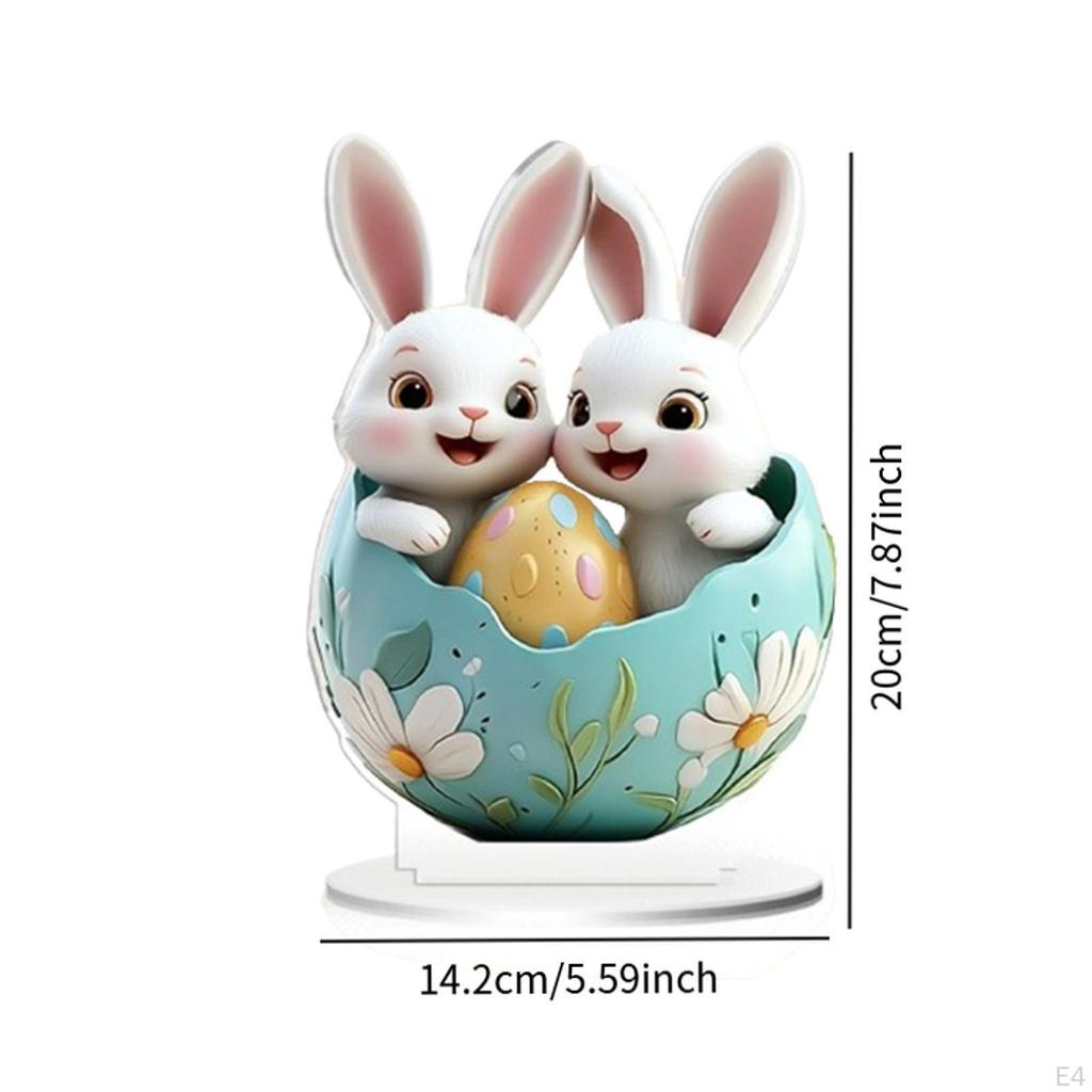 2D Acrylic Sign Easter Bunny Ornament Colorful Egg Decoration Desktop Decor for Gifts