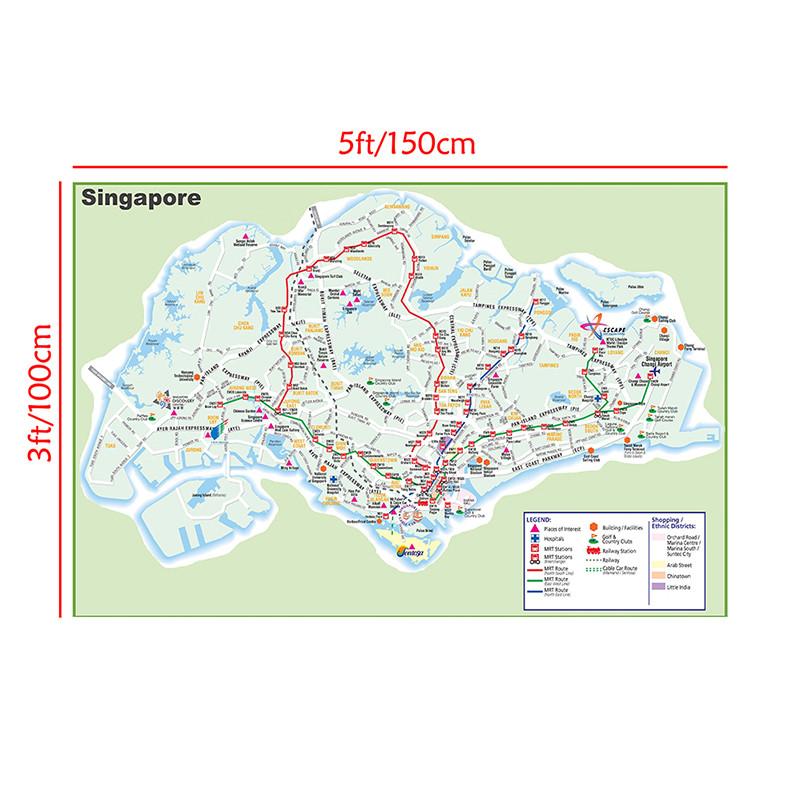Карта Сингапура Дорожная карта Городская местность и карта порта Туристические принадлежности Плакаты Декор Картины Домашний декор Культурное образование