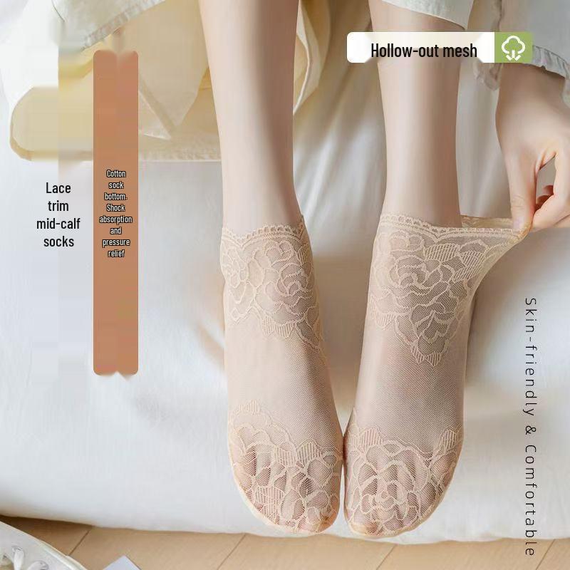 Кружевные носки до щиколотки в японском стиле - Женские, дышащие, сексуальные, сетчатые, до середины голени, для весны/лета