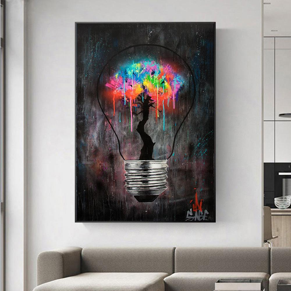 Modern Light Bulb Graffiti Wall Art Canvas Painting Poster Living Room Dining Room Home Painting Wall Decoration Mural Cuadros