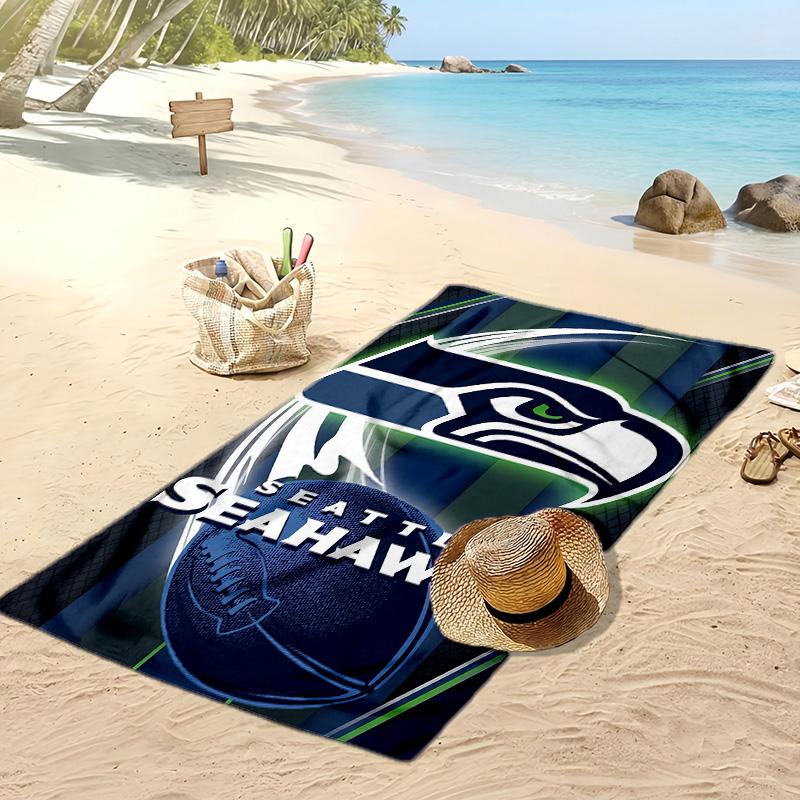 Пляжное полотенце с принтом Seattle Seahawks Мягкое Портативное Быстросохнущее?Сухое полотенце для бассейна, летнего отпуска, активного отдыха на природе