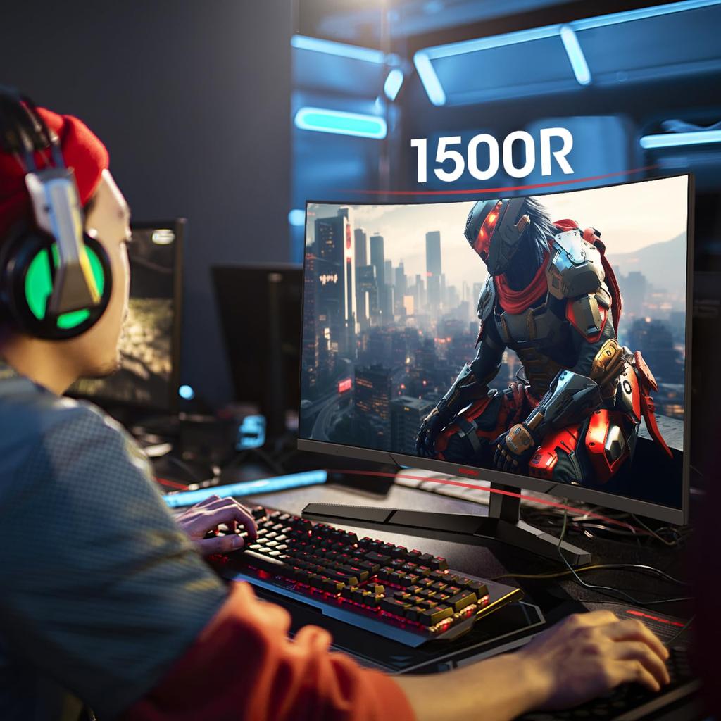 KOORUI Gaming Monitor Curved Monitor 27 Inch 180Hz 1ms GTG Display PC Monitor Full Sync Speaker 27E6CA HD/1500R/HDR/Adpitive (G-SYN