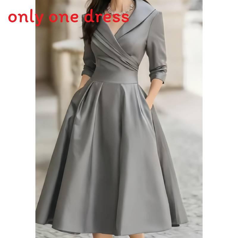 Elegant Satin Long Sleeve Dress With High Waist For Business And Street Style Women