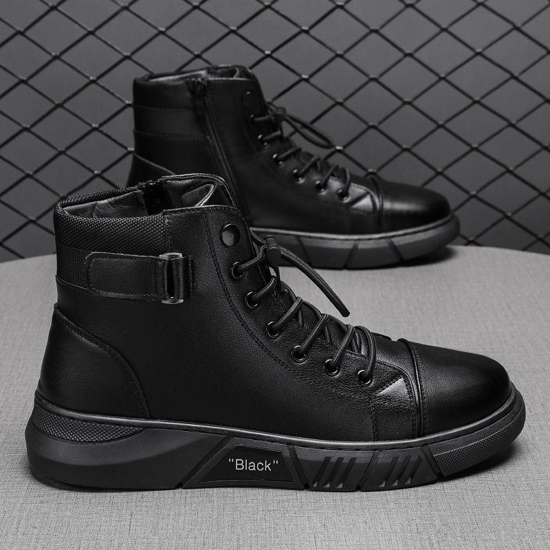 Winter Velvet Martin Boots Men's High-top Men's Casual Leather Boots 2024 Popular British Thickened Warm Short Boots Cotton Shoes