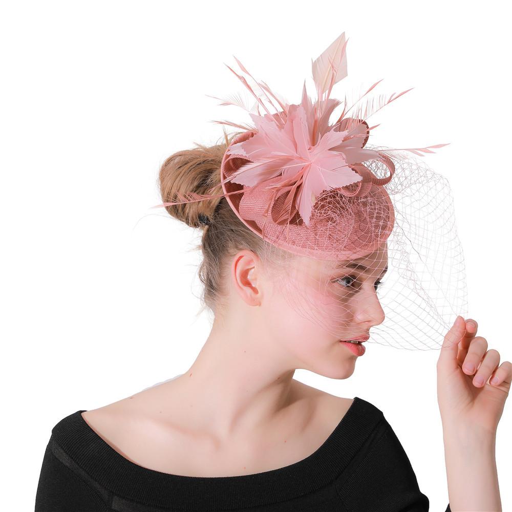 Deep Leather Powder Boutique Banquet Mesh Top Hat Hemp Headgear Bridal Wedding Dress Mesh Feather