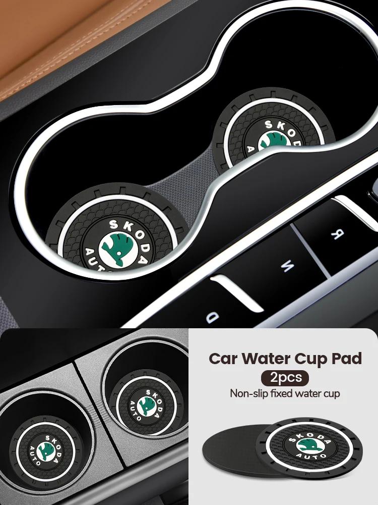WMZW4 For Skoda Octavia Rapid Kodiaq Karoq Fabia Kamiq Sup Car Coaster Water Cup Bottle Holder Anti-slip Pad Mat Silica Gel Waterproof