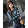 Women's Autumn Striped Slim-fit Knit Sweater with Merino Wool Blend