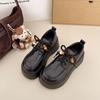 Черные туфли на платформе-маффине женские 2025 осень новые модели с юбкой jk маленькие кожаные туфли ретро британский стиль лоферы