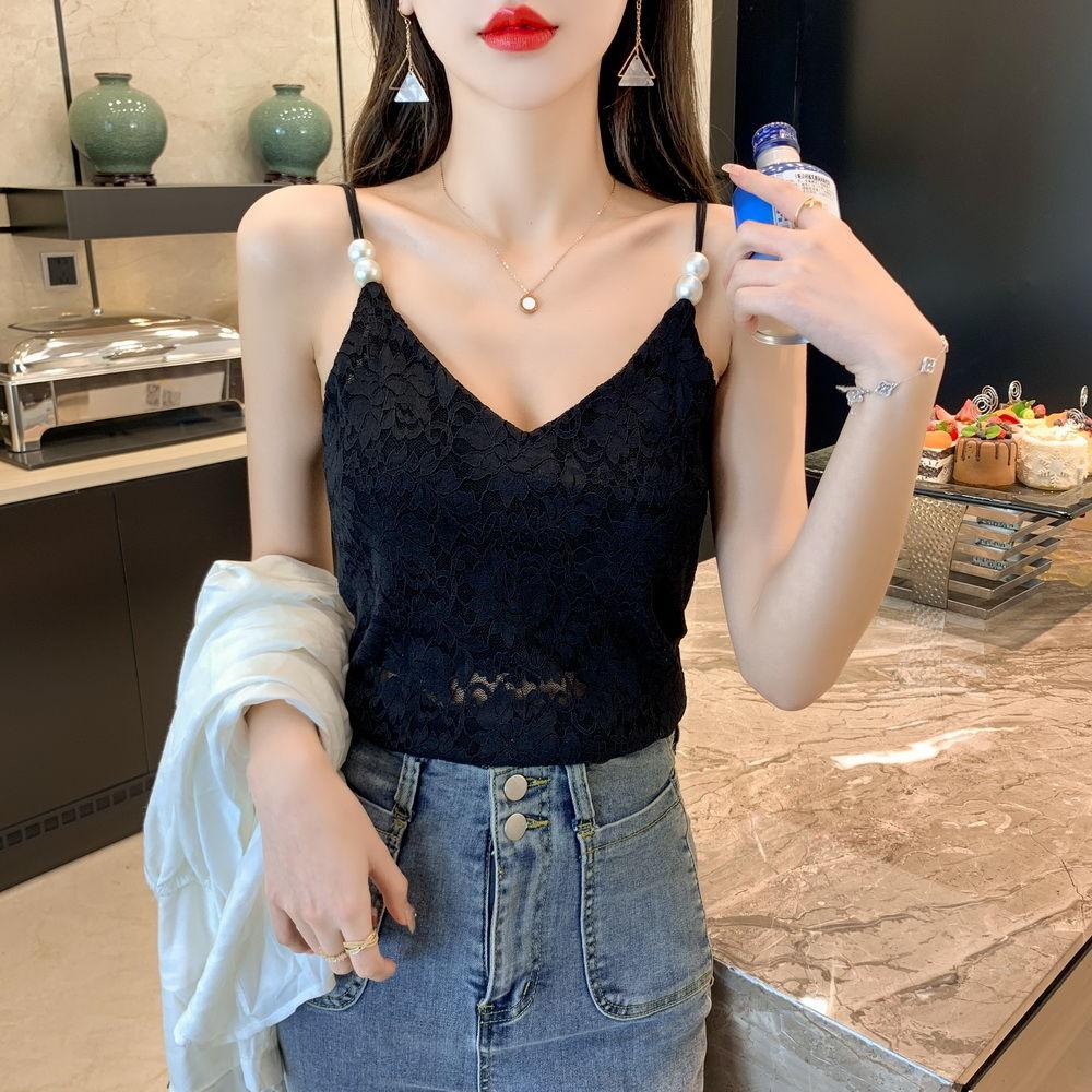 V-neck Camisole Lace Pearl Camisole Sexy Bandeau Tube Top Slim Undershirt Over Suit Underneath Tank Top