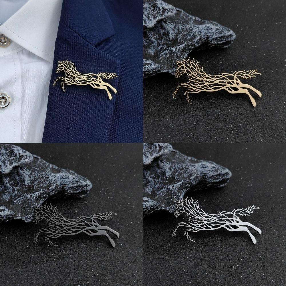 Classic Running Horses Brooch Luxury Metal Badge Pin Zodiac Animal Lapel Pins New Year Gifts