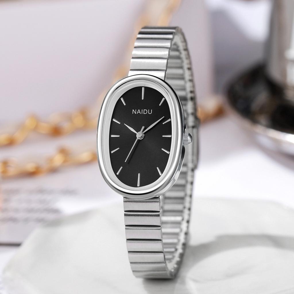 Women Quartz Oval Watch Stainless Steel Bamboo Strap Girl Student Leisure Wristwatch