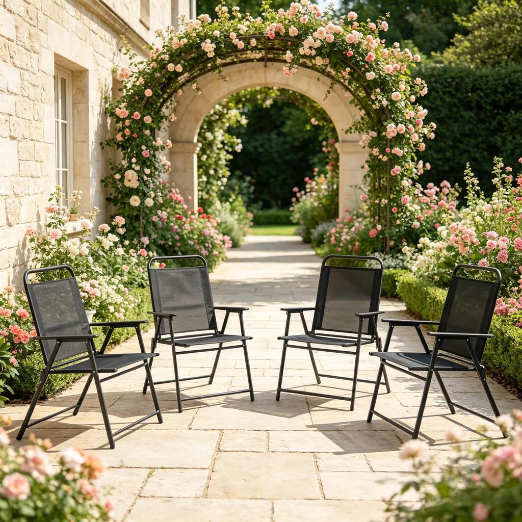 Versatile Leisure Chair, Foldable Outdoor Chair with High Backrest and Armrests, Lightweight Folding Chair (only with 4pcs chairs)