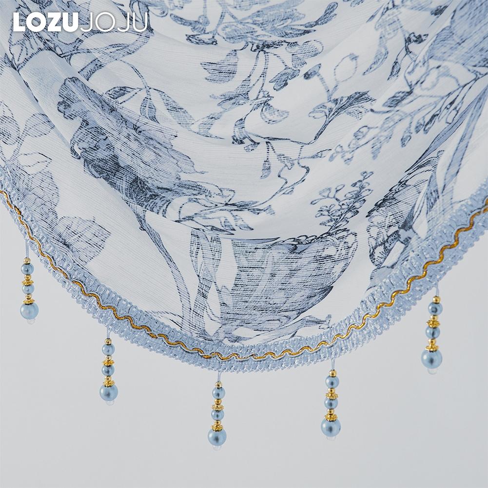 LOZUJOJU Ретро Высококачественная кружевная окантовка из бисера с принтом, прозрачная занавеска для кухни, спальни, гостиной, украшения окна