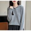 Womens Pure Wool Hooded Knit Sweater Long Sleeve Loose Fit Solid Color Winter 2026
