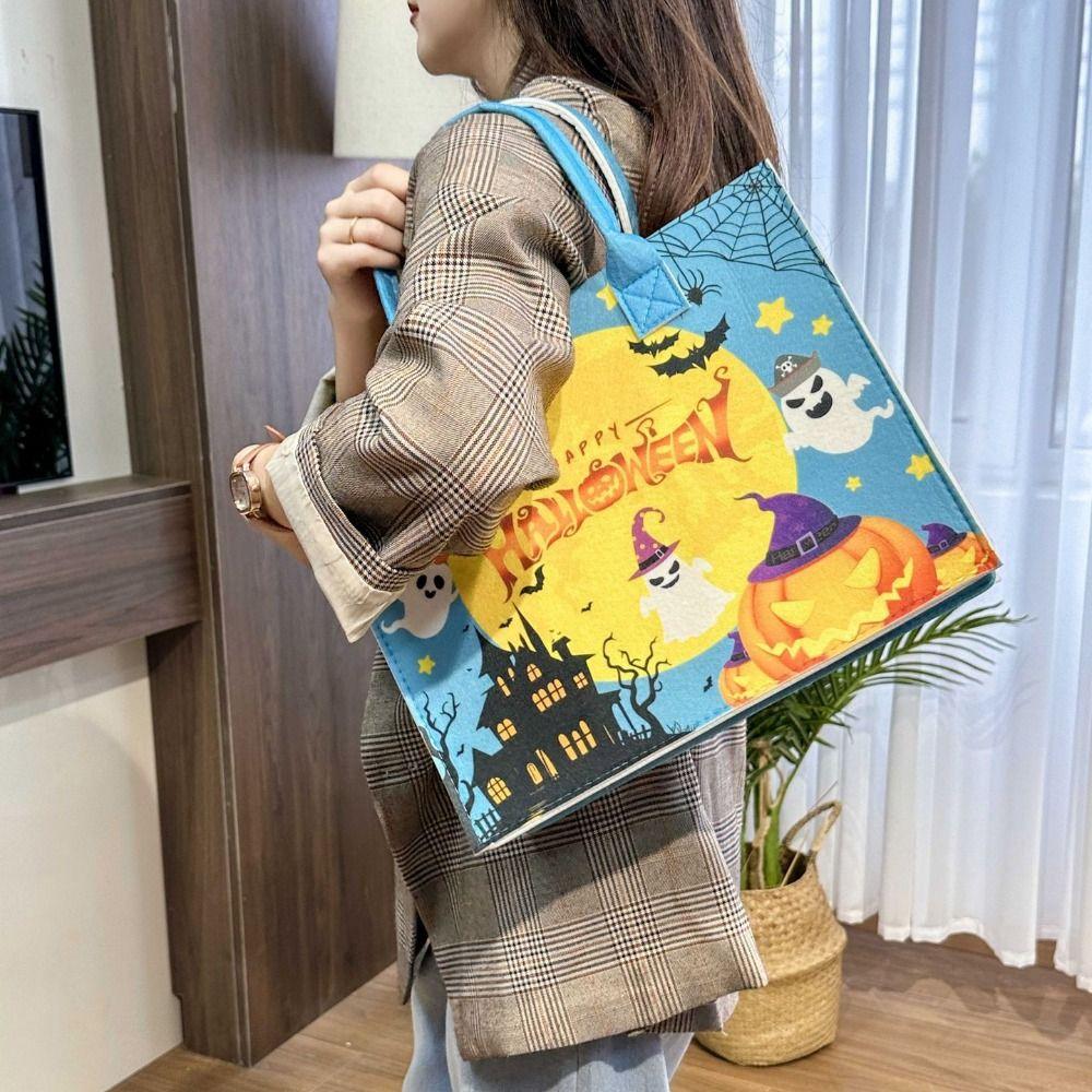 Fabric Trick or Treat Bag Candy Bag Pumpkin Storage Bag Foldable Halloween Felt Handbag Female