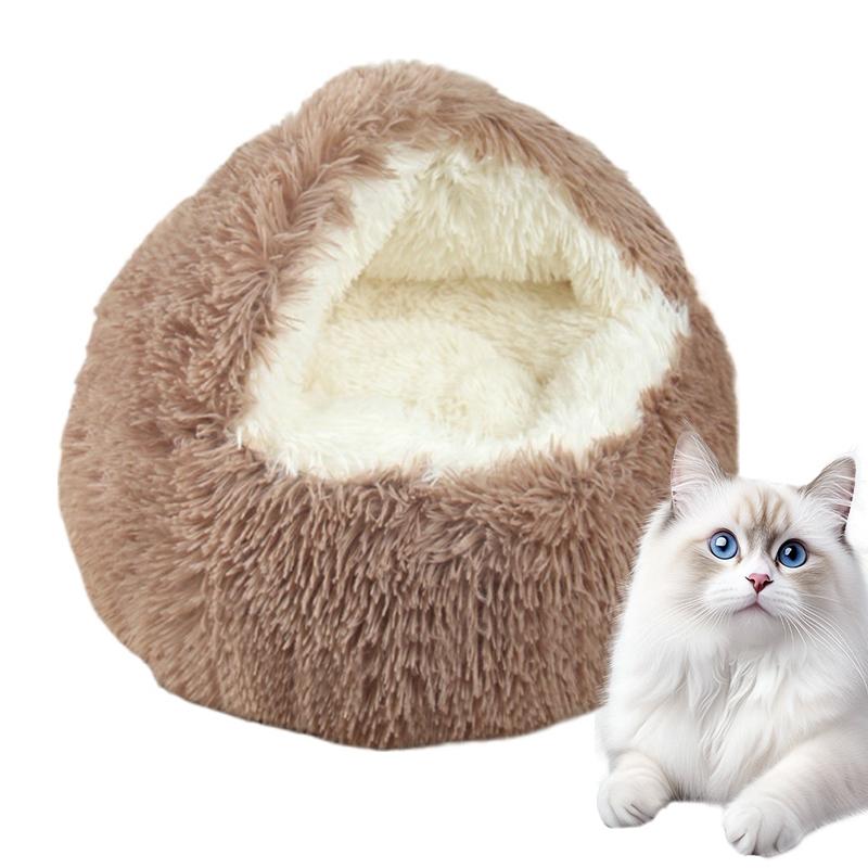 Winter Thermal Shell Cat Bed Soft Plush Shell-Shaped Semi-Enclosed Sleeping Nest for Small Dogs Kitten Pet Bed Comfortable Warm