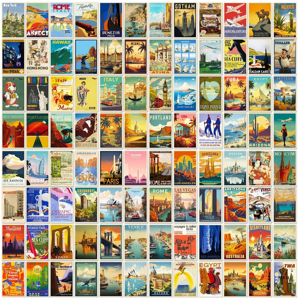 100 Stickers Landscape Poster Style Theme Stickers Shein World Landscape Poster Stickers