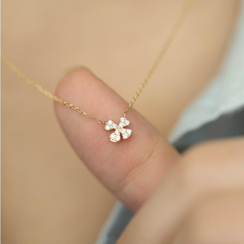 Настоящее стерлинговое серебро 925 пробы Стильное Простое темпераментное Циркониевое lucky grass (счастливая трава) Подвеска-ожерелье Для женщин Свадебная вечеринка Тонкое S925 Ювелирное изделие