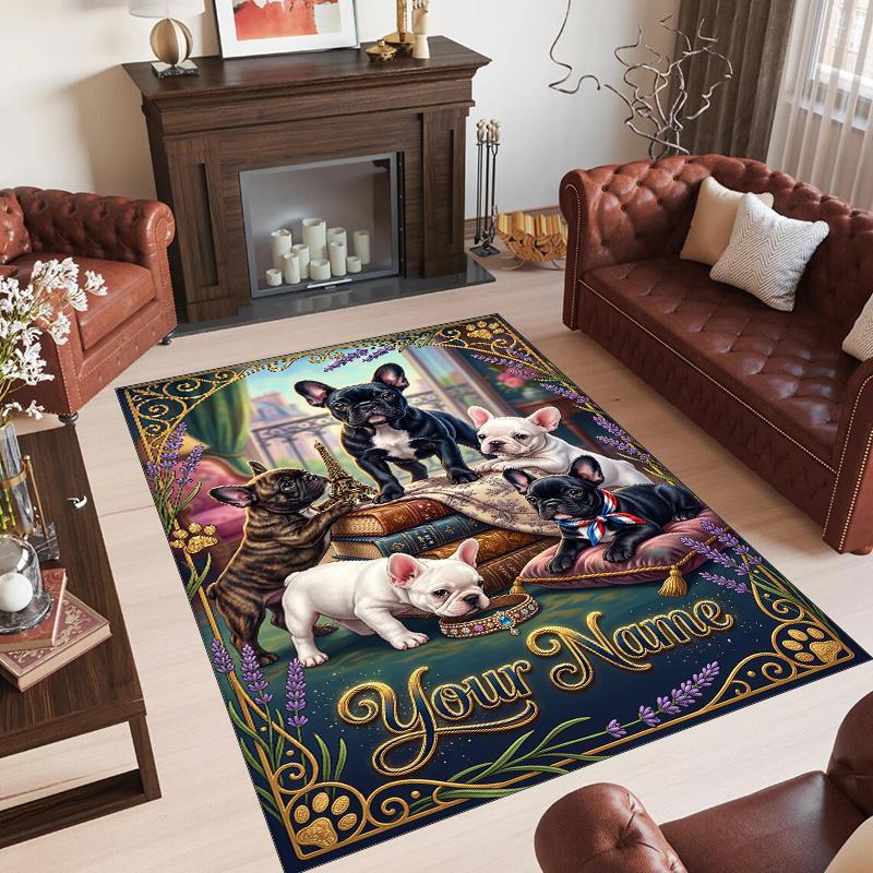 Dog Theme Crystal Velvet Rug Personalized Custom Name Text Soft Floor Mat Home Decor