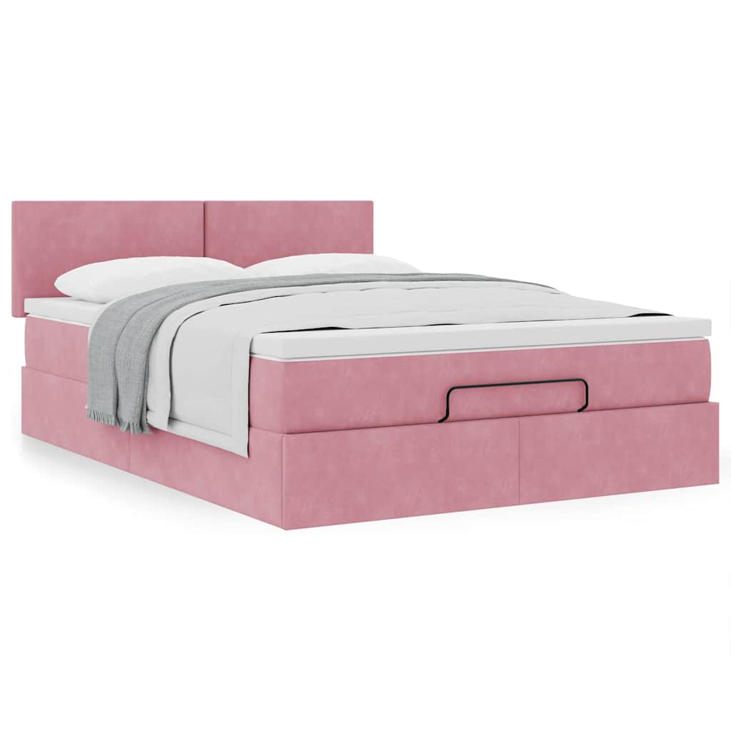 Enjoy restful nights with this ottoman bed with mattress in pink 140 x 190 cm velvet fabric