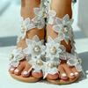 Women Fashion Lace Flowers Faux Pearls Inlaid Shoes Summer Clip Toe Flat Sandal