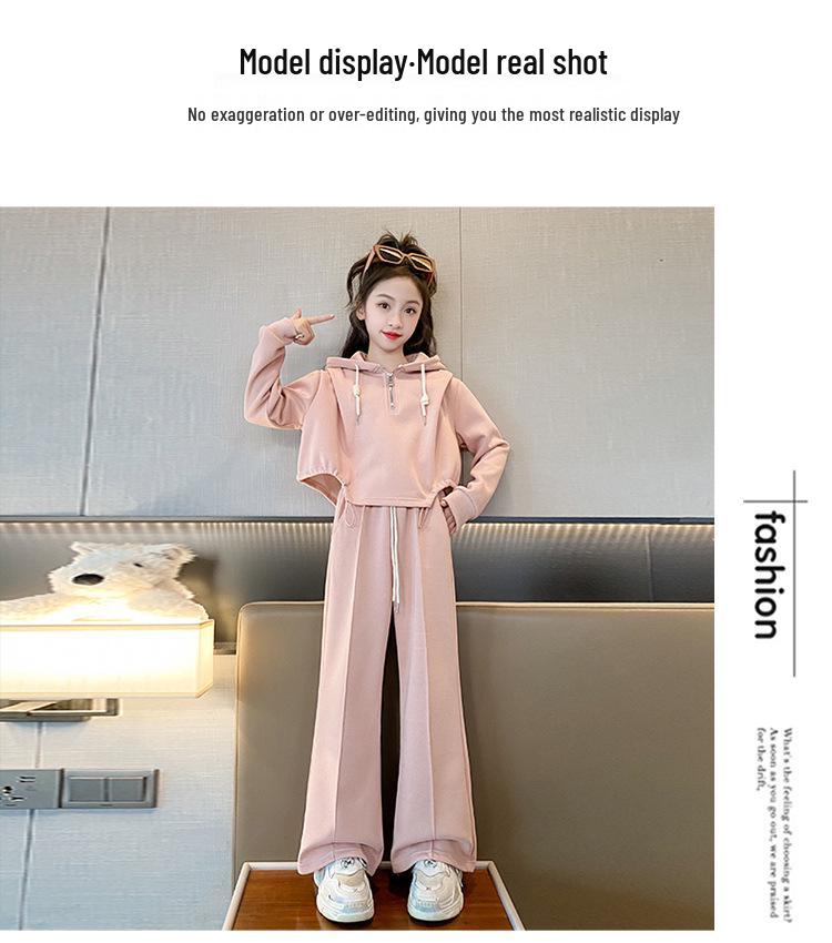 Комплект для девочек: осенний худи в корейском стиле и брюки широкого кроя