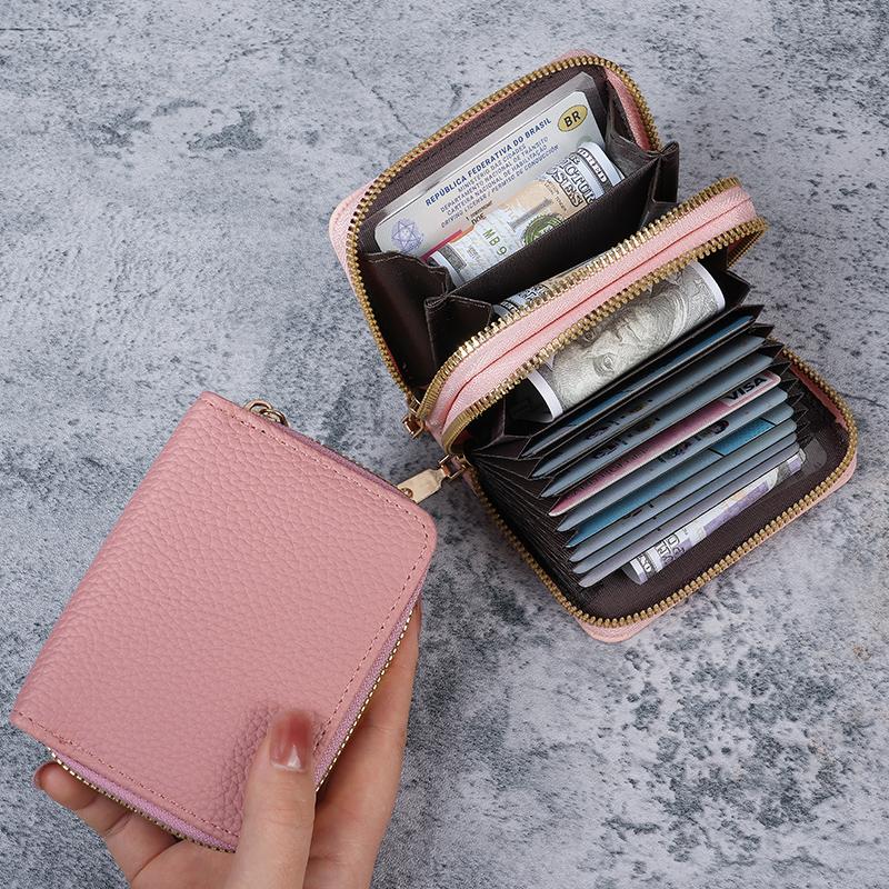 Ins New Double-decker Women's Card Bag PU Leather Zipper Certificate Bag Female Large-capacity Driver's License Card Slot Wallet