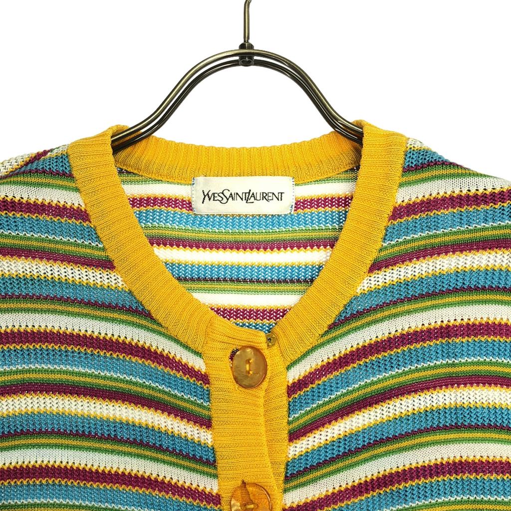 Yves Saint Laurent Кардиган женский вязаный хлопковый с длинным рукавом, узор старой границы 90-х, б/у