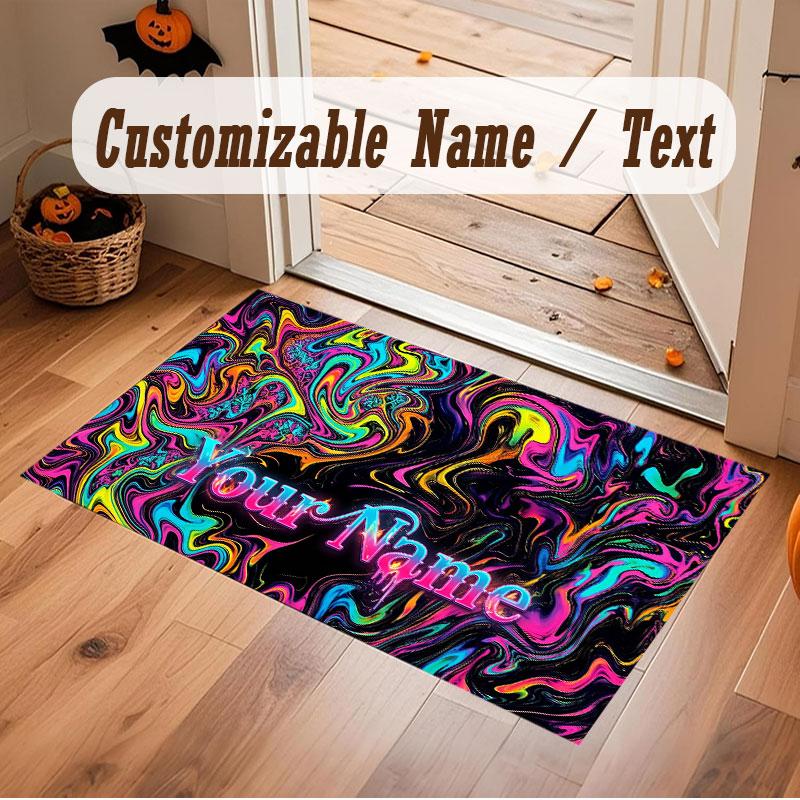 Abstract Geometric Theme Crystal Velvet Floor Rug Personalized Custom Name Text Warm Carpet Home Decoration
