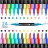 Набор акриловых маркеров с двумя наконечниками, 24 шт. – Кисть и точечный наконечник, чернила без растекания, идеально подходят для росписи камней, дерева, холста, DIY-проектов и искусства