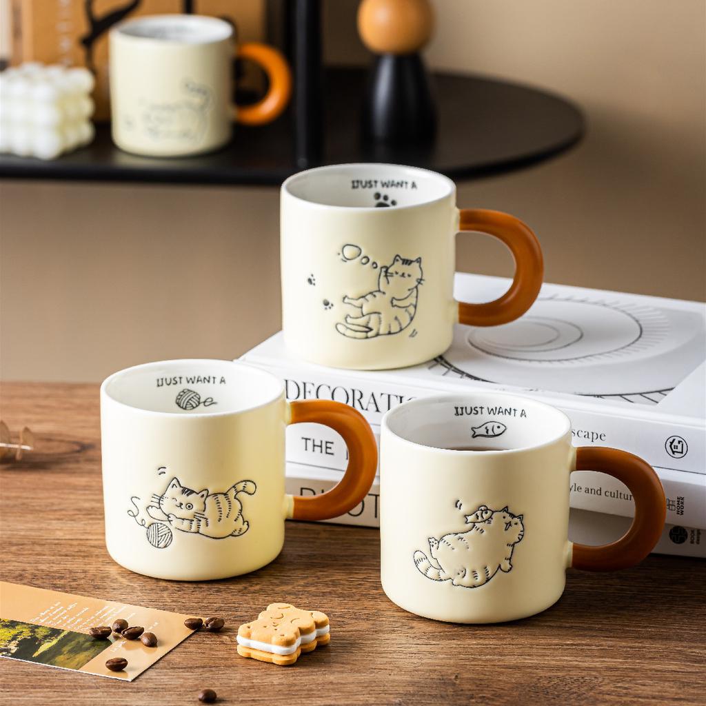 Retro Cute Cat Ceramic Home Breakfast Cup High Value Water Cup Couple Coffee Cup