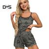 2 шт./комплект женская домашняя одежда топ шорты костюм с принтом сердца без рукавов спинки сборчатый жилет эластичные шорты с высокой талией майка шорты наряд для леди лето