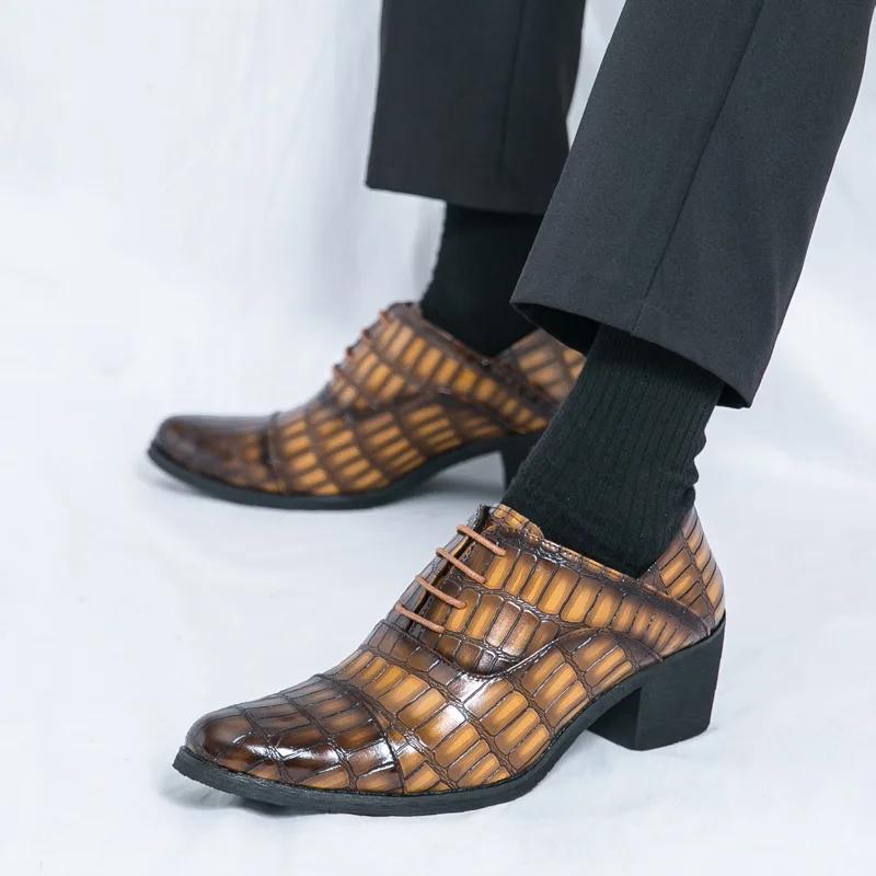 Новые модные черные элегантные мужские туфли большого размера 46 на высоком каблуке с острым носком, роскошные туфли для мужчин Chaussure Hommes